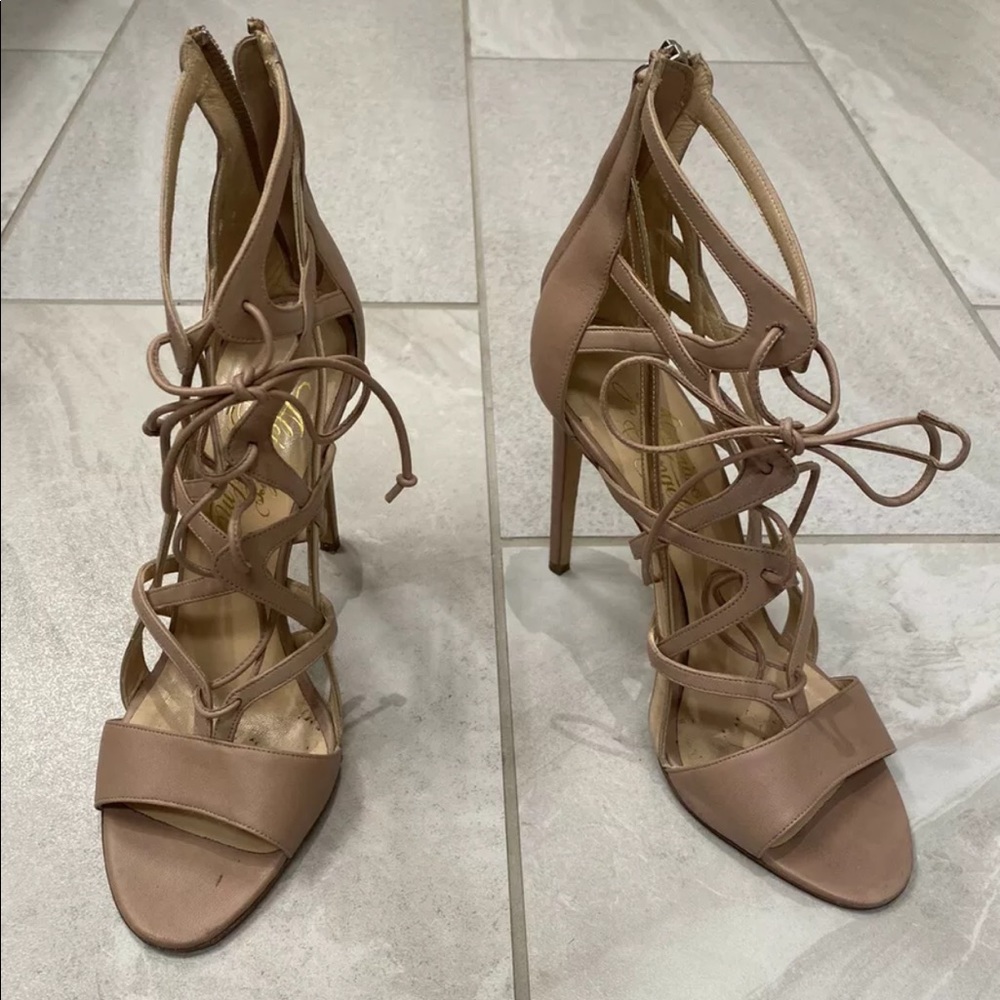 Alejandro Ingelmo Peach Leather And Rose Gold Cut Out Heels/Sandals Size 41